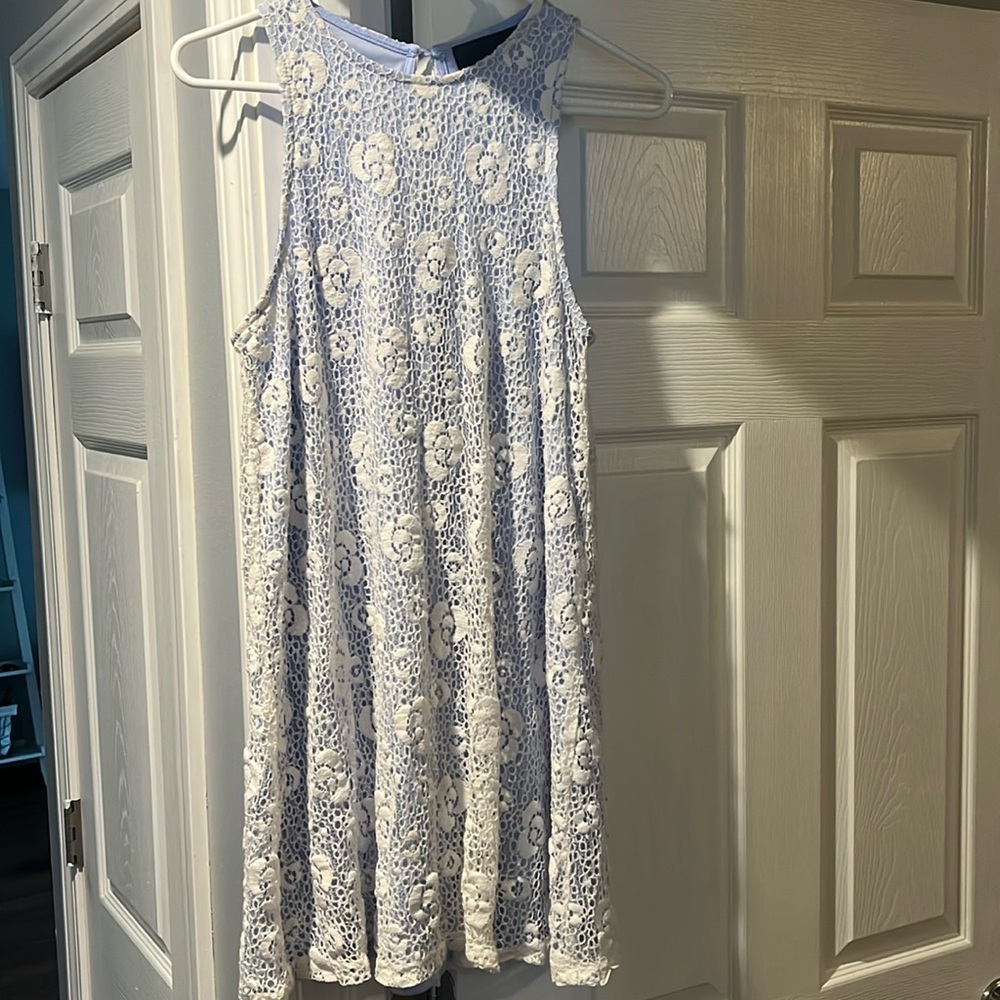 White lace with purple/lilac underneath dress